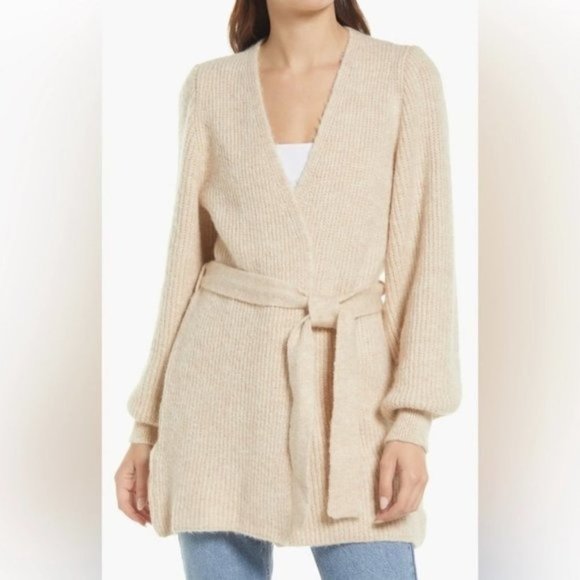 Topshop Stone Beige Wool Belted Cardigan Size Small - Picture 1 of 10